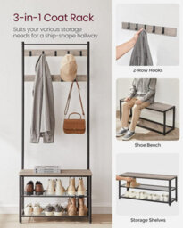 Songmics Vasagle Coat Rack Stand, Coat Tree, Hallway Shoe Rack And Bench With Shelves, Hall Tree With Hooks, Matte Steel Frame - thumbnail 4