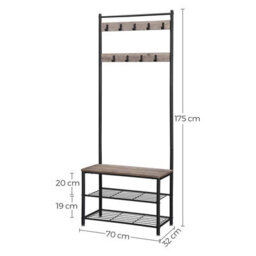 Songmics Vasagle Coat Rack Stand, Coat Tree, Hallway Shoe Rack And Bench With Shelves, Hall Tree With Hooks, Matte Steel Frame - thumbnail 3