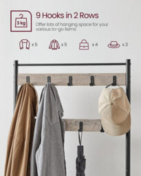 Songmics Vasagle Coat Rack Stand, Coat Tree, Hallway Shoe Rack And Bench With Shelves, Hall Tree With Hooks, Matte Steel Frame - thumbnail 5