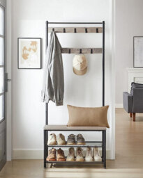 Songmics Vasagle Coat Rack Stand, Coat Tree, Hallway Shoe Rack And Bench With Shelves, Hall Tree With Hooks, Matte Steel Frame - thumbnail 1