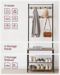 Songmics Vasagle Coat Rack Stand, Coat Tree, Hallway Shoe Rack And Bench With Shelves, Hall Tree With Hooks, Matte Steel Frame - thumbnail 8