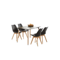 Life Interiors 5Pcs Dining Set - A Black Halo Dining Table & Set Of 4 Black Lorenzo Tulip Chairs With Padded Seat - thumbnail 2