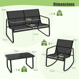 Costway 4 Piece Patio Rocking Set Outdoor Rocker Chair Conversation Set - thumbnail 3