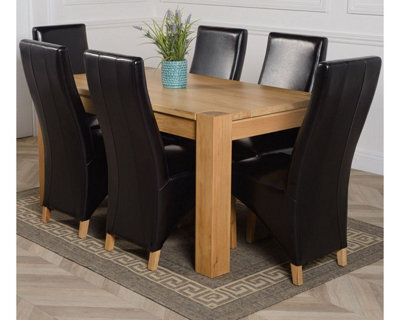 That's Furniture Kuba 150 X 85 Cm Chunky Medium Oak Dining Table And 6 Chairs Dining Set With Lola Black Leather Chairs - image 1