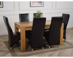 That's Furniture Kuba 150 X 85 Cm Chunky Medium Oak Dining Table And 6 Chairs Dining Set With Lola Black Leather Chairs - thumbnail 3
