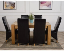 That's Furniture Kuba 150 X 85 Cm Chunky Medium Oak Dining Table And 6 Chairs Dining Set With Lola Black Leather Chairs - thumbnail 2