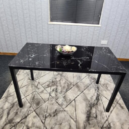 Kosy Koala Black Marble Effect Dining Table With 4 White Faux Leather Chairs Kitchen Furniture - thumbnail 2