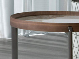 Angel Cerda Elegant Round Coffee Table In Porcelain Marble And Walnut With Dark Steel Legs - thumbnail 4