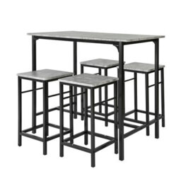 Sobuy Ogt11-Hg, Bar Set-1 Bar Table And 4 Stools-5 Pieces Home Kitchen Breakfast Bar Set Furniture Dining Set, Grey,w100Xd60Xh87