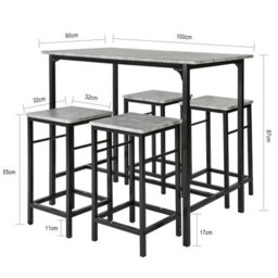 Sobuy Ogt11-Hg, Bar Set-1 Bar Table And 4 Stools-5 Pieces Home Kitchen Breakfast Bar Set Furniture Dining Set, Grey,w100Xd60Xh87 - thumbnail 3