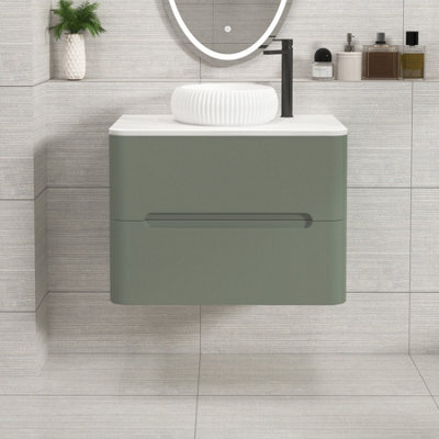 Royal Bathrooms Venice 700mm Sage Green Wall Mounted Bathroom Countertop Vanity Unit 2 Drawer With Milan Basin - image 1