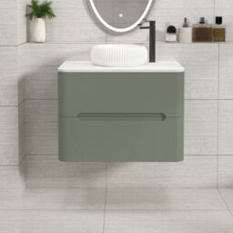 Royal Bathrooms Venice 700mm Sage Green Wall Mounted Bathroom Countertop Vanity Unit 2 Drawer With Milan Basin - thumbnail 1