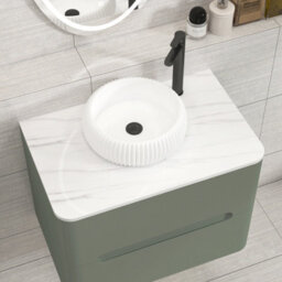 Royal Bathrooms Venice 700mm Sage Green Wall Mounted Bathroom Countertop Vanity Unit 2 Drawer With Milan Basin - thumbnail 6