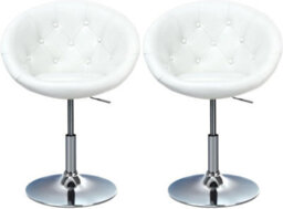 Set Of 2 Swivel Bar Stools With Button Tufted Backrest Height Adjustable Pu Leather Bar Chairs - White - thumbnail 2