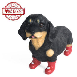 Animal Crackers Valentines Dachshund Figurine In Love Heart Welly Boots - thumbnail 1
