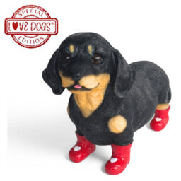 Animal Crackers Valentines Dachshund Figurine In Love Heart Welly Boots - thumbnail 2