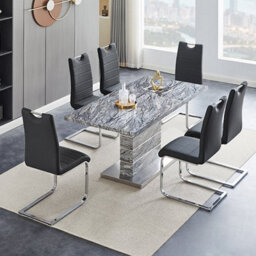 Furniture in Fashion Parini Extendable Melange High Gloss Dining Table 6 Black Chairs - thumbnail 1