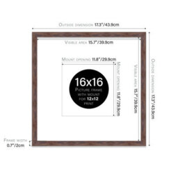 "16X16"" Walnut Picture Frame - 16X16"" Square Frame With 12X12"" Mount For 16X16""/12X12"" Pictures Art Deco Style Thin Edge, 1 Pack" - thumbnail 2