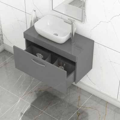 Royal Bathrooms Turin 800mm Indigo Grey Gloss 1-Drawer Wall Hung Unit & 455mm Soft Square Countertop Basin - image 1