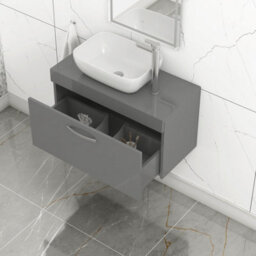 Royal Bathrooms Turin 800mm Indigo Grey Gloss 1-Drawer Wall Hung Unit & 455mm Soft Square Countertop Basin