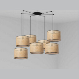 Luminosa Lighting Luminosa Mambo Black, Rattan Pendant Suspension Pendant Lamp Diameter 450 7 Light