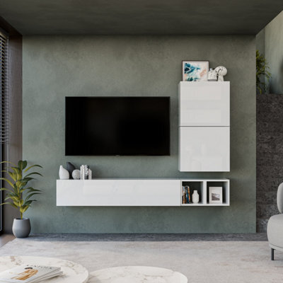Decorotika Vichy Moduler Modern Tv Unit Wall Mount Customizable Layout High Gloss White - image 1