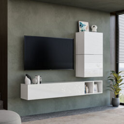 Decorotika Vichy Moduler Modern Tv Unit Wall Mount Customizable Layout High Gloss White - thumbnail 3