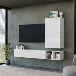 Decorotika Vichy Moduler Modern Tv Unit Wall Mount Customizable Layout High Gloss White - thumbnail 2