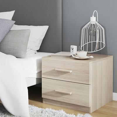 GoodHome Atomia All In One Matt Brown Oak Effect 2 Drawer Bedside Table (H)429mm (W)500mm (D)466mm - image 1