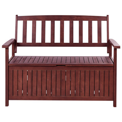 Beliani Garden Bench Sovana 120 Cm With Storage Acacia Wood Dark Red - image 1
