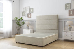 "Sloomy Texas Cream Plush Divan Bed Base 2 Drawers Same Side With 54"" Floor Standing Headboard 3' Single" - thumbnail 1