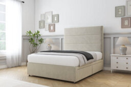 "Sloomy Texas Cream Plush Divan Bed Base 2 Drawers Same Side With 54"" Floor Standing Headboard 3' Single" - thumbnail 3
