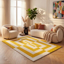 The Rugs Joli Yellow And White Geometric Rug Soft Dense Pile Easy To Clean And Pet Friendly For Living Rooms And Bedrooms - thumbnail 8