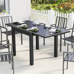Outsunny Aluminium Extending Garden Table With Faux Wood Slatted Top, Black - thumbnail 1