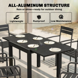 Outsunny Aluminium Extending Garden Table With Faux Wood Slatted Top, Black - thumbnail 5