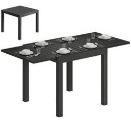 Outsunny Aluminium Extending Garden Table With Faux Wood Slatted Top, Black - thumbnail 2