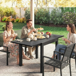 Outsunny Aluminium Extending Garden Table With Faux Wood Slatted Top, Black - thumbnail 9