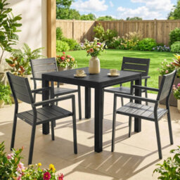 Outsunny Aluminium Extending Garden Table With Faux Wood Slatted Top, Black - thumbnail 8