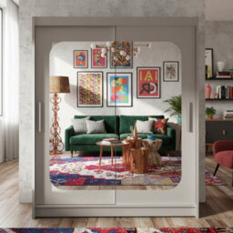 Westa Xii 150 Cm Mirrored Sliding Cashmere Wardrobe Spacious Modern Storage With Shelves And Hanging Space - thumbnail 2