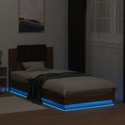 Berkfield Bed Frame With Led Without Mattress Brown Oak 90X200 Cm - thumbnail 4