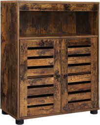 Songmics Bathroom Storage Unit, Rustic 4 Tier Cabinet With Louver Doors, Adjustable Shelf, Rustic Brown - thumbnail 8