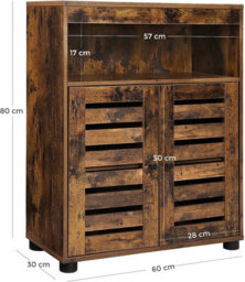 Songmics Bathroom Storage Unit, Rustic 4 Tier Cabinet With Louver Doors, Adjustable Shelf, Rustic Brown - thumbnail 2