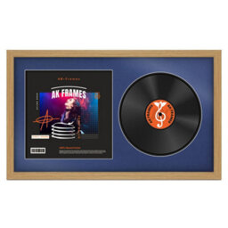 "30X17"" Light Oak Modern Vinyl Record Frame With Blue Mount For 12 Inch Lp Album Cover & Disc - Ak Frames"
