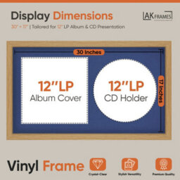 "30X17"" Light Oak Modern Vinyl Record Frame With Blue Mount For 12 Inch Lp Album Cover & Disc - Ak Frames" - thumbnail 2