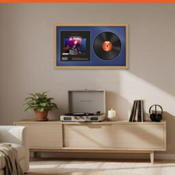 "30X17"" Light Oak Modern Vinyl Record Frame With Blue Mount For 12 Inch Lp Album Cover & Disc - Ak Frames" - thumbnail 8