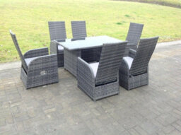 Fimous Outdoor Pe Wicker Rattan Garden Furniture Reclining Chair Black Tempered Rectangular Dining Table And Chair Sets 6 Seater - thumbnail 1