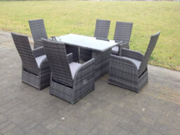 Fimous Outdoor Pe Wicker Rattan Garden Furniture Reclining Chair Black Tempered Rectangular Dining Table And Chair Sets 6 Seater - thumbnail 2