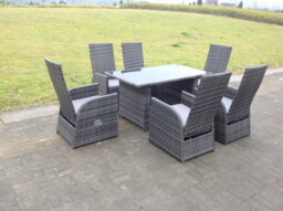 Fimous Outdoor Pe Wicker Rattan Garden Furniture Reclining Chair Black Tempered Rectangular Dining Table And Chair Sets 6 Seater - thumbnail 6