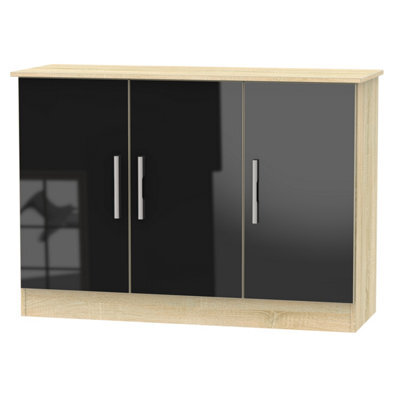 Trent 3 Door Sideboard In Black Gloss & Black Matt (Ready Assembled) - image 1
