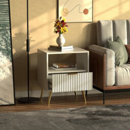 Hygrad Built to Survive Free Standing White Wooden Chic Modern Bedside Sofa End Table Nightstand With Metal Golden Legs For Bedroom Living Room - thumbnail 5